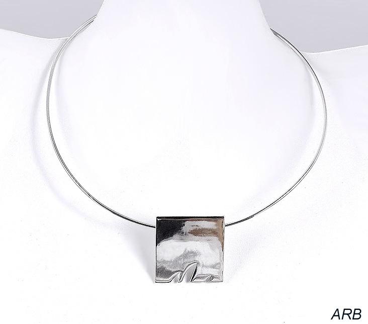 Stylish Modern Sterling Silver Choker Necklace, Abstract Square Pendant, Abrano