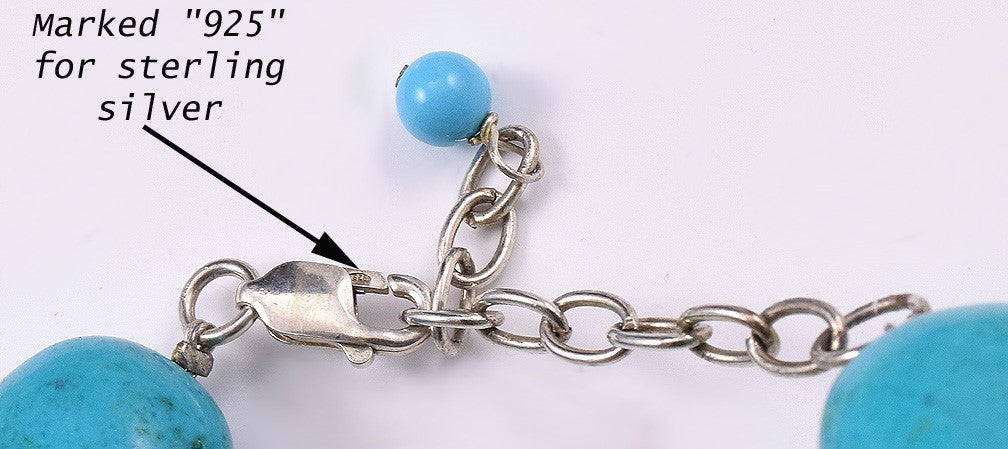 Beautiful Modern Sterling Silver and Dyed Blue Magnesite Stone Collar Necklace