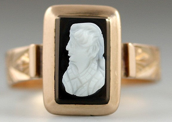American Victorian 10K Gold Carved Hardstone Cameo Ring