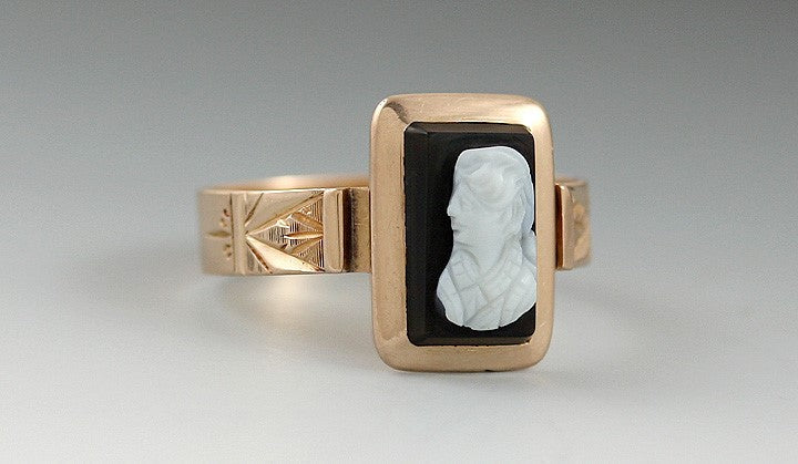 American Victorian 10K Gold Carved Hardstone Cameo Ring