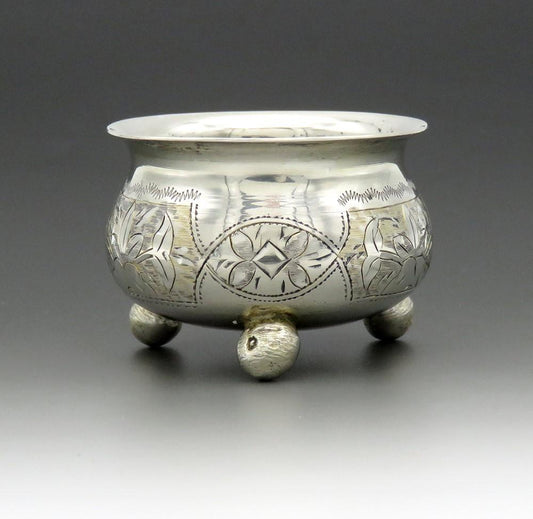 1887 Russian Moscow Silver Salt Cellar Sweet Engravings 2 Inches Tall