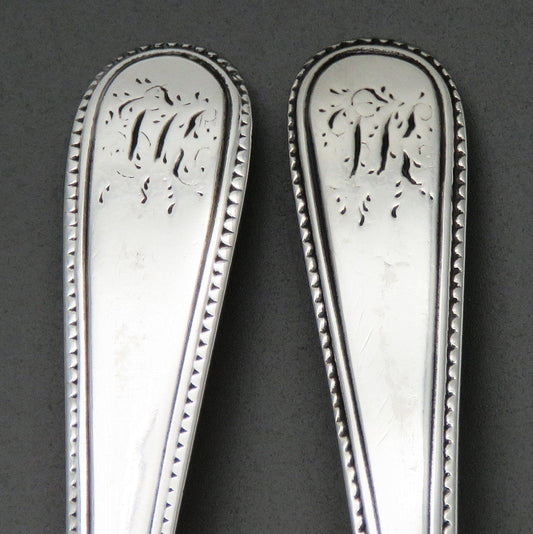1788 Georgian Sterling Silver Master Salt Spoons Beaded Edge 4 in
