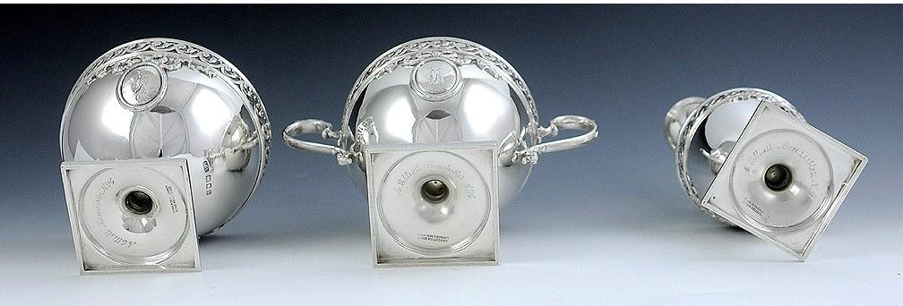 1918 English Sterling Silver Medallion Tea Set by Crichton Bros