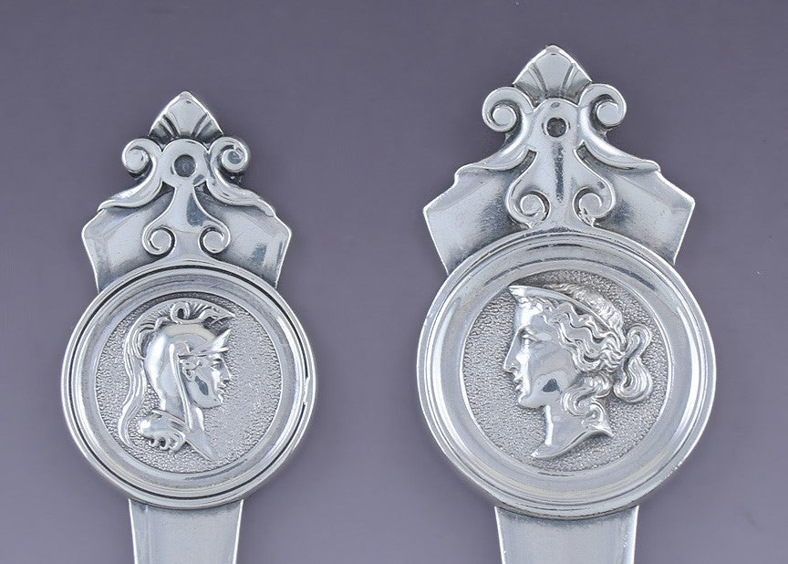 Great Pair Gorham Sterling Silver Medallion Fluted Serving Scoops / Spoons