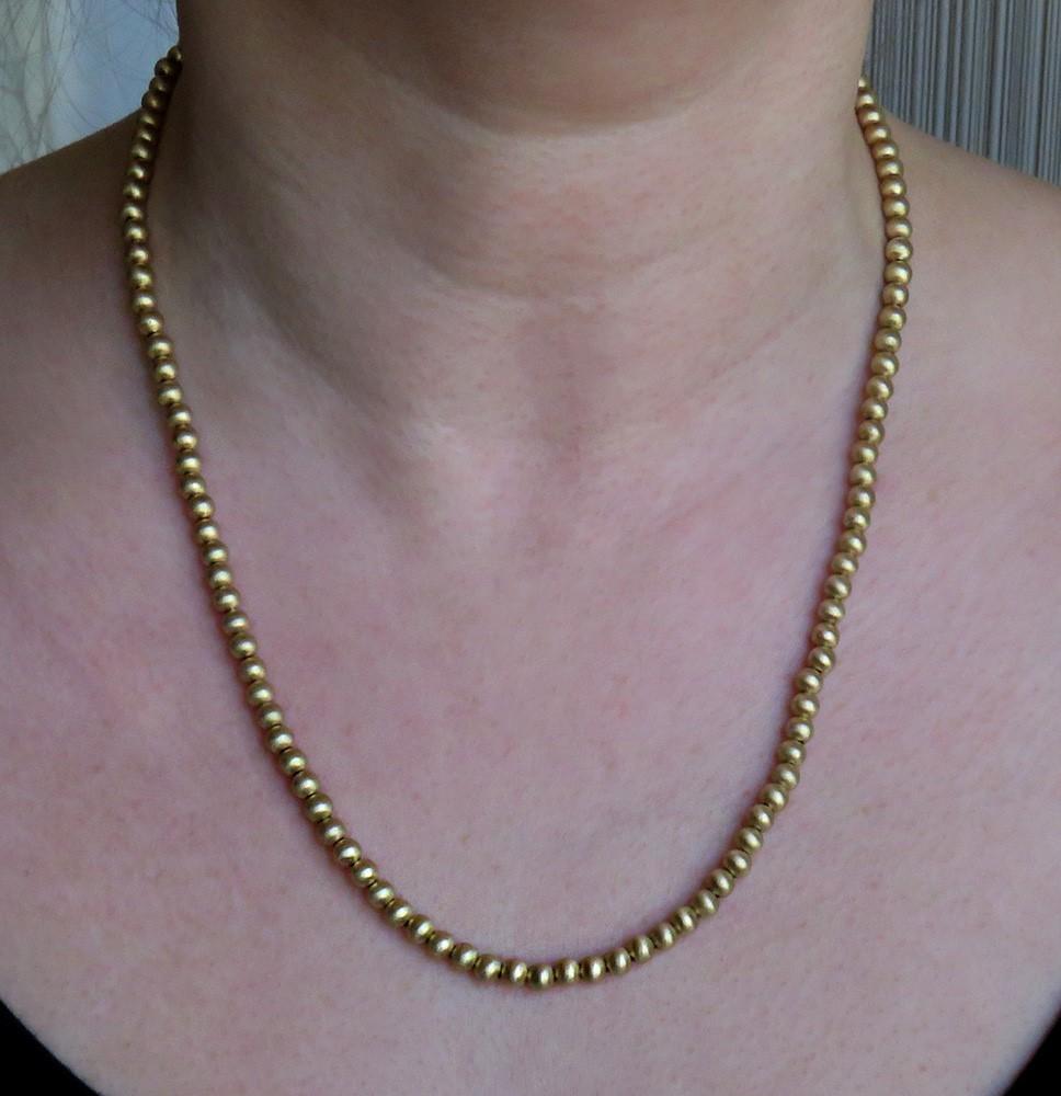 Stunning 14k Yellow Gold Brushed Texture Florentine Finish Beaded Necklace