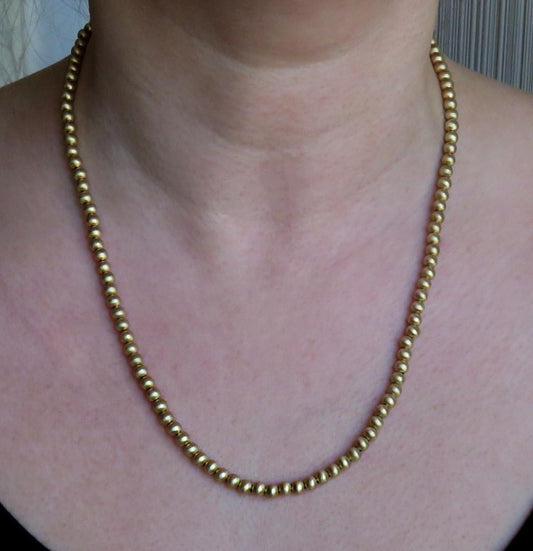 Stunning 14k Yellow Gold Brushed Texture Florentine Finish Beaded Necklace