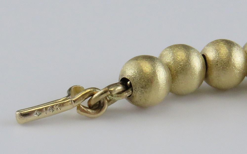 Stunning 14k Yellow Gold Brushed Texture Florentine Finish Beaded Necklace