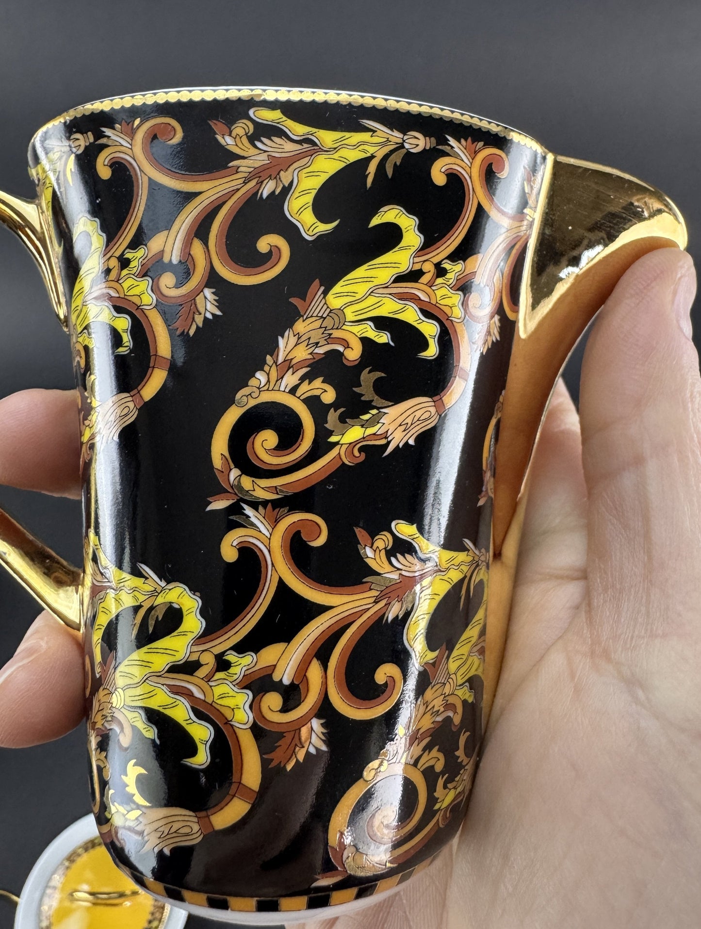 Stunning Versace Rutherford Barocco Italy Gold Covered Sugar Bowl Creamer Set