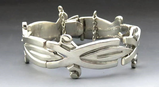 Vintage Unique Handcrafted Artisan Mexican Sterling Silver Link Bracelet