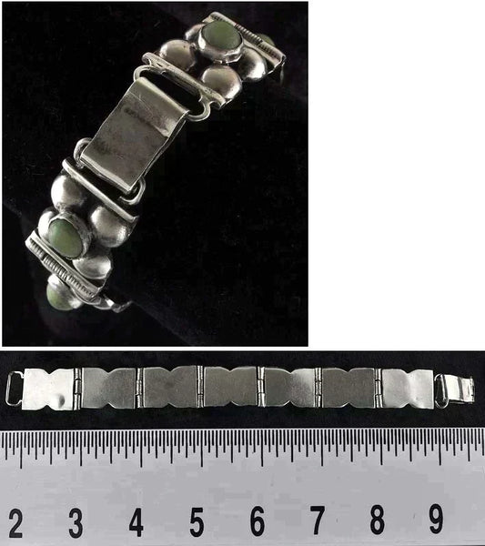 Mexican Silver Genuine Green Turquoise Link Bracelet