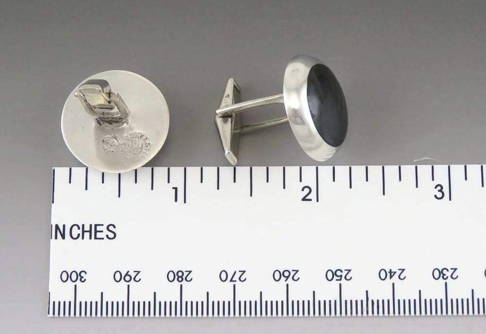 Vintage Taxco Mexican Sterling Silver Black Stone Dome Cufflinks