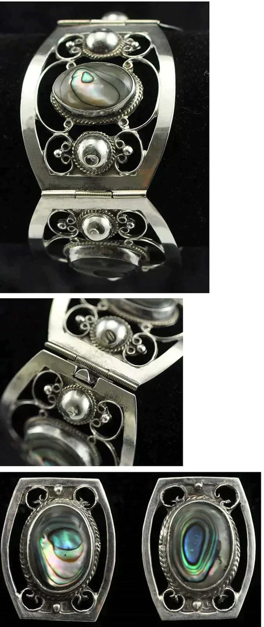 Sterling Abalone Mexican Bracelet and Screw-Back Earrings