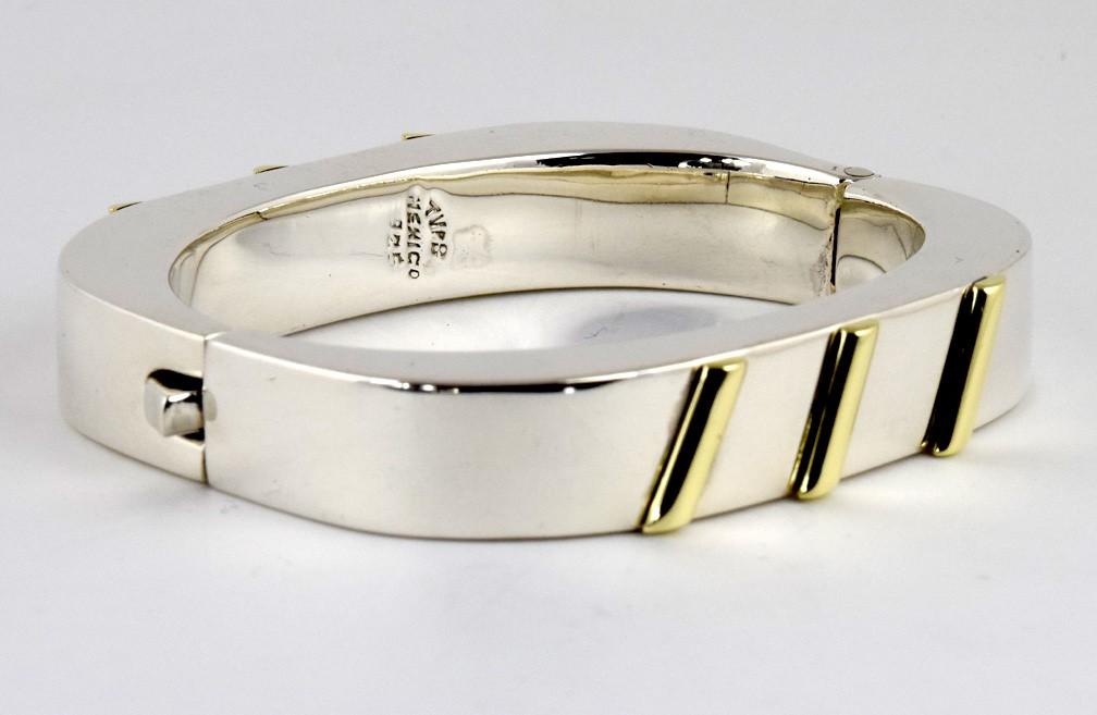 Stylish Mexican Sterling Silver Cuff Bracelet w/Brass Accents Size up to 6 3/4"