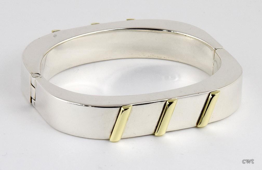 Stylish Mexican Sterling Silver Cuff Bracelet w/Brass Accents Size up to 6 3/4"