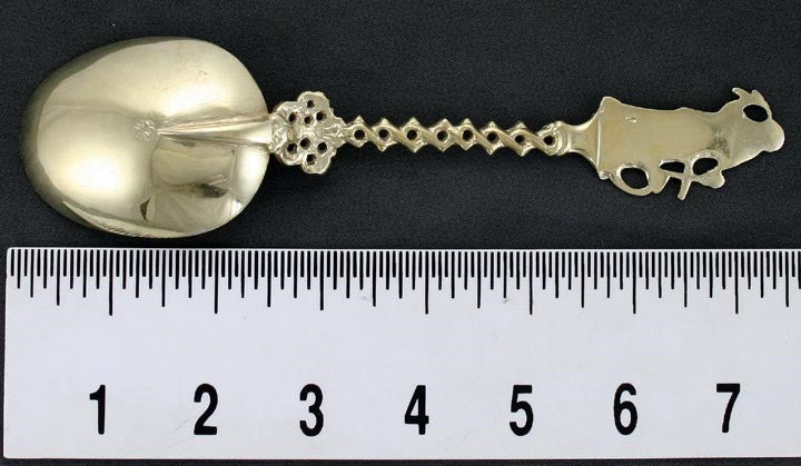 Antique c1890 German or Dutch Gold Silver Figural Serving Spoon