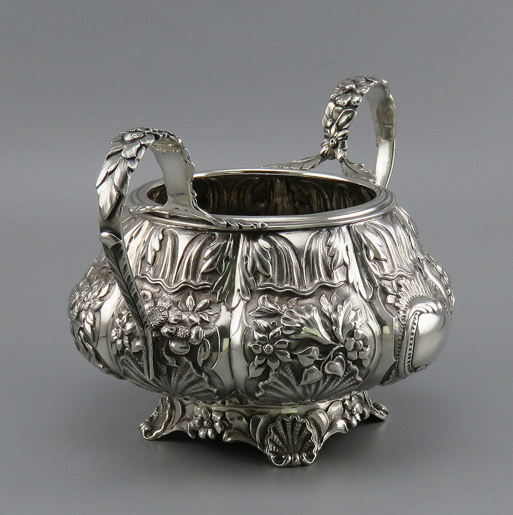 Antique 1832 English Georgian Sterling Silver Repousse Double Handle Bowl