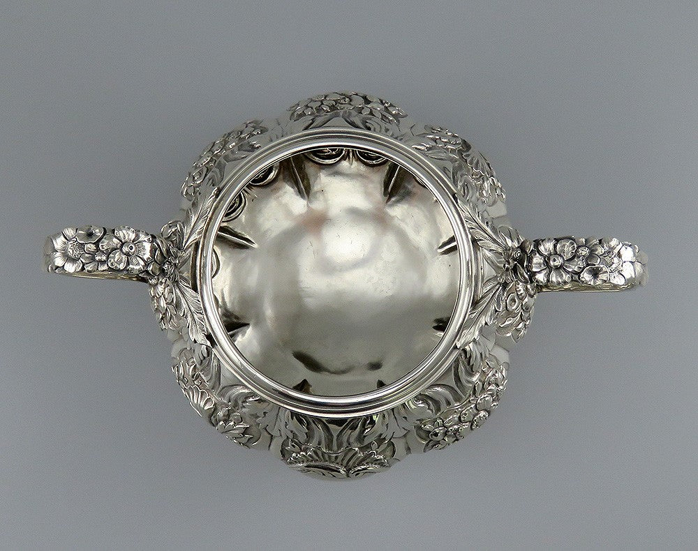 Antique 1832 English Georgian Sterling Silver Repousse Double Handle Bowl