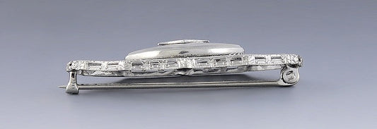 Elegant Antique c1915 14k White Gold Crystal & Diamond Brooch/Pin