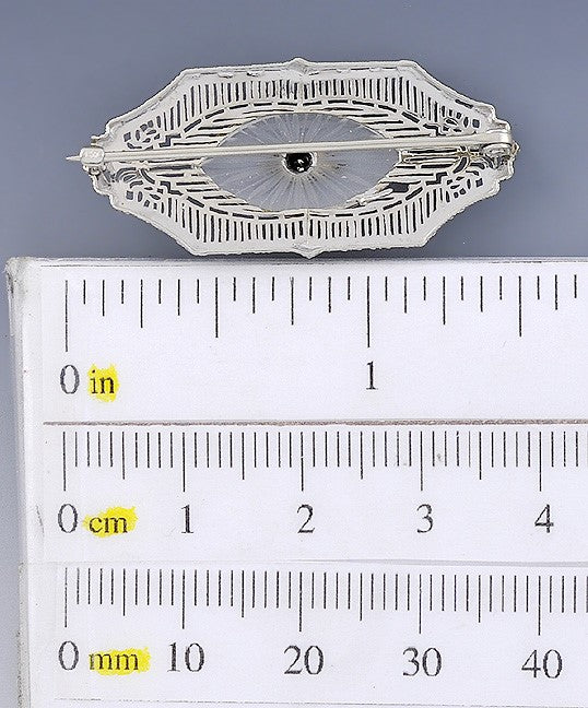Elegant Antique c1915 14k White Gold Crystal & Diamond Brooch/Pin