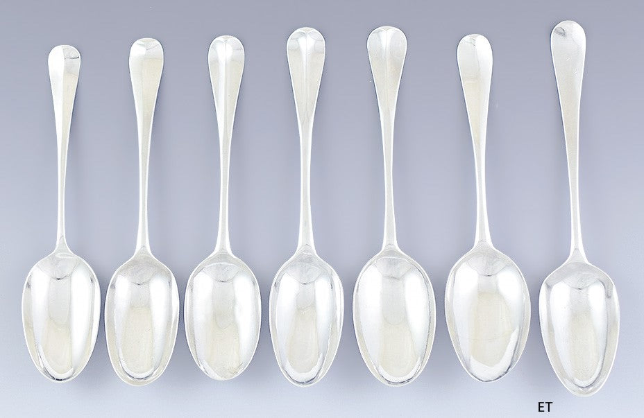 Superb Group 7 Early 1700s English Georgian Sterling & Britannia Silver Spoons