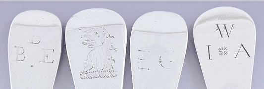 Superb Group 7 Early 1700s English Georgian Sterling & Britannia Silver Spoons