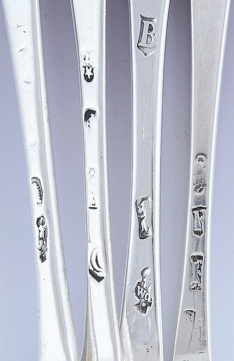 Superb Group 7 Early 1700s English Georgian Sterling & Britannia Silver Spoons