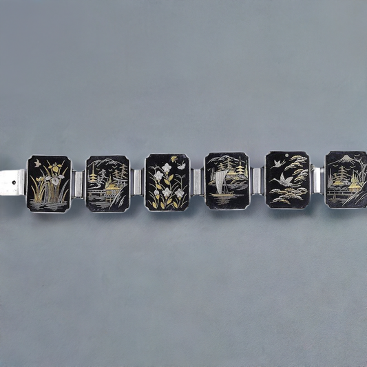 Superb Japanese Sterling Silver Mixed Metal Linked Bracelet