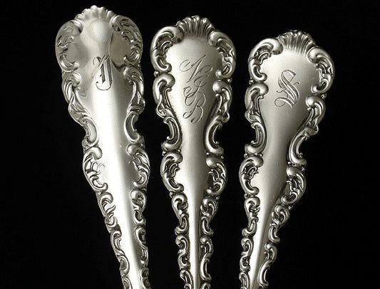12 Fine Sterling Whiting Louis XV 1891 Gumbo Spoons