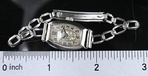 Vintage Belais 18K White Gold Bright Cut Floral Wristwatch