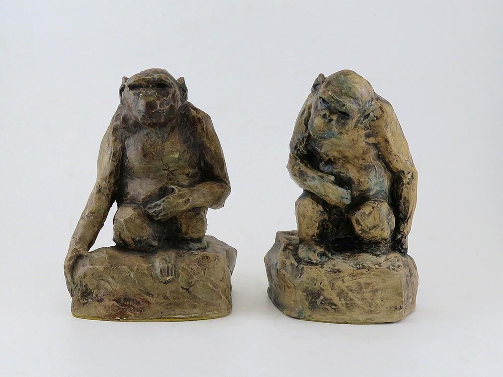 Clay Chimp Sculpture Bookends by Lora Woodhead Steere Acclaimed Paleontologist