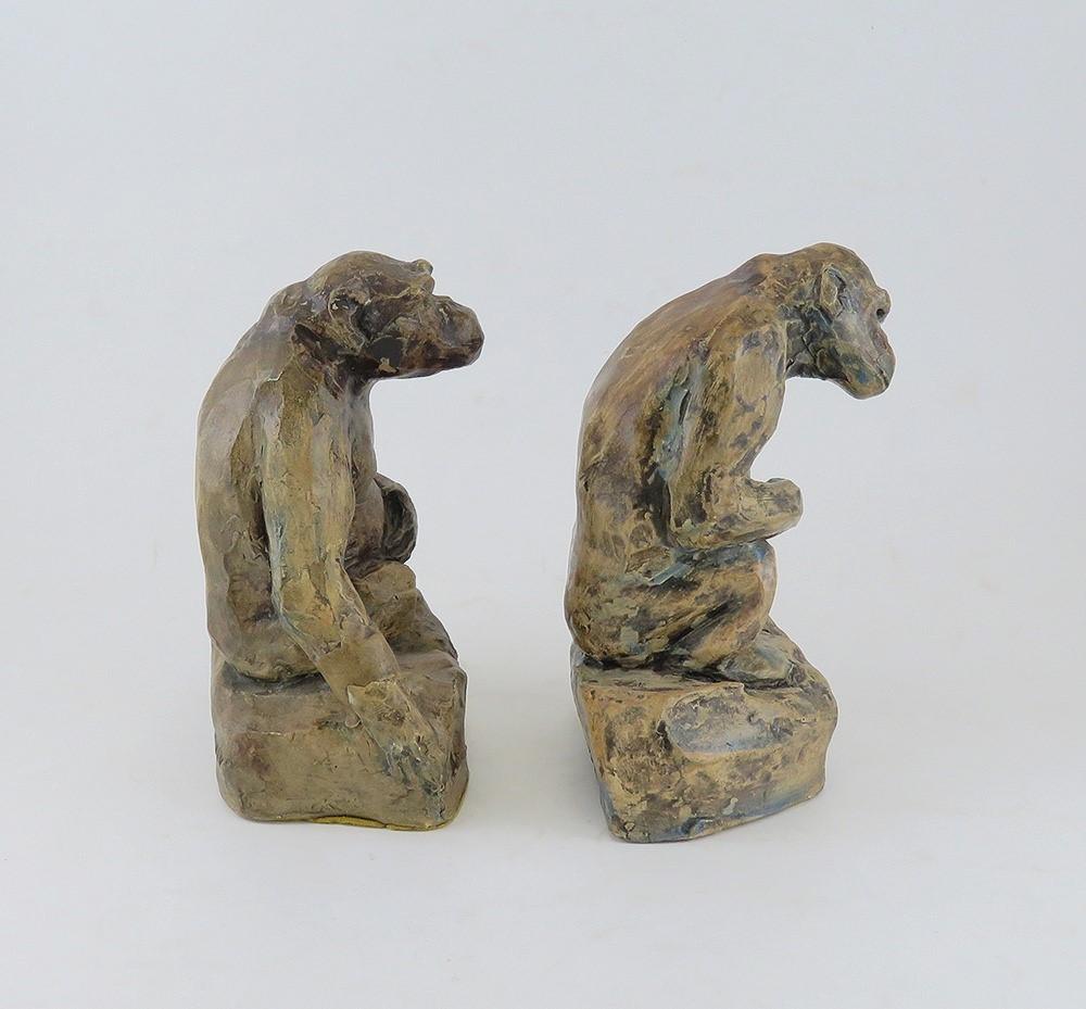 Clay Chimp Sculpture Bookends by Lora Woodhead Steere Acclaimed Paleontologist