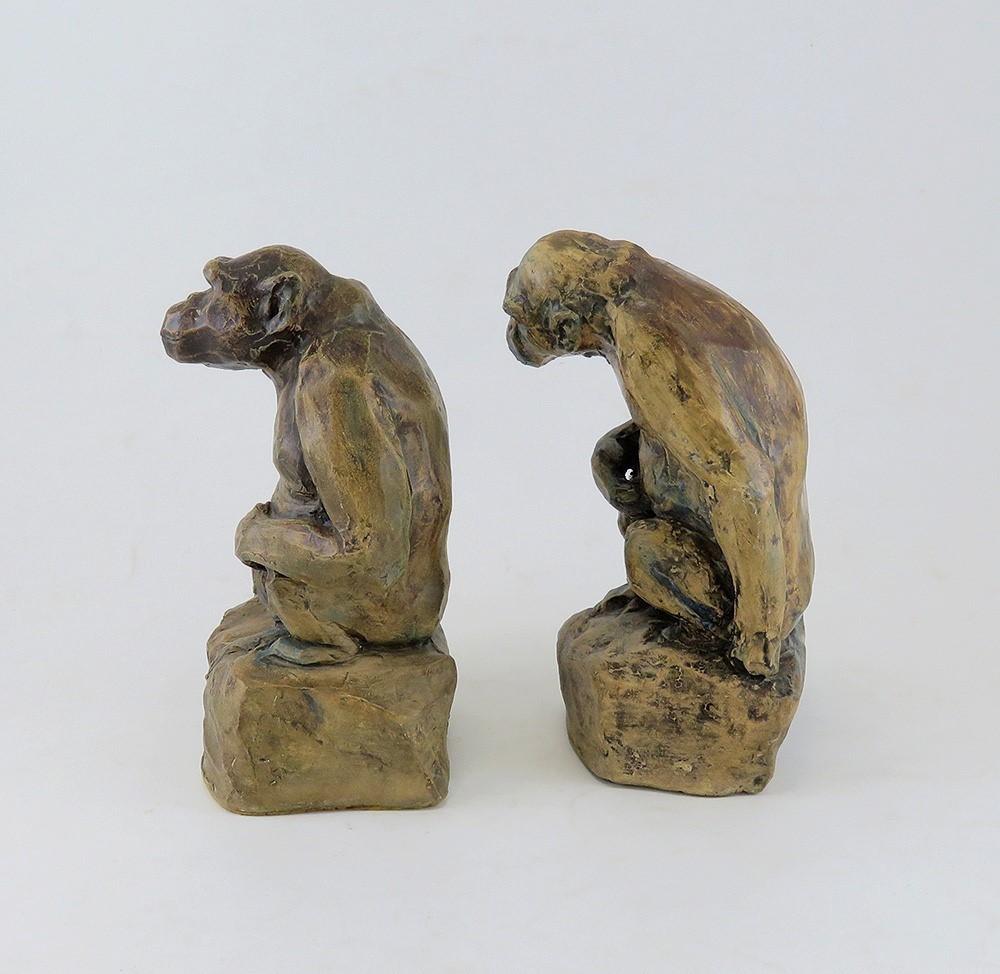 Clay Chimp Sculpture Bookends by Lora Woodhead Steere Acclaimed Paleontologist