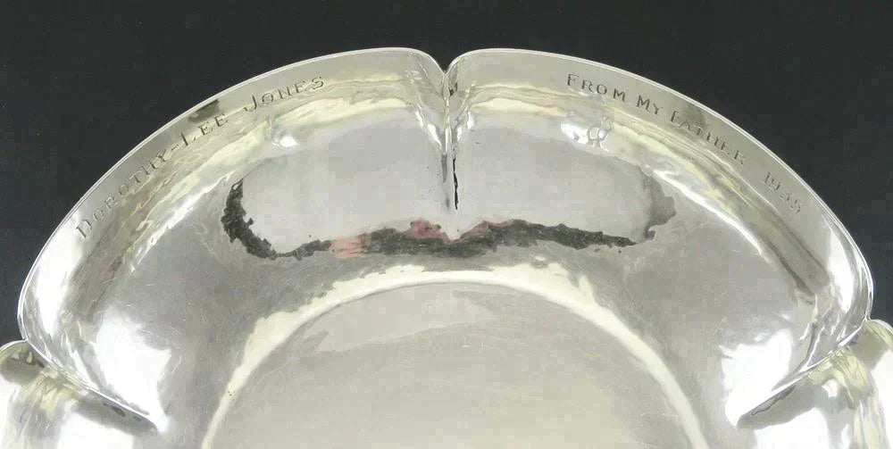 1935 Hand Hammered Chicago Arts & Crafts Didrich Sterling Silver Bowl 9 1/4"