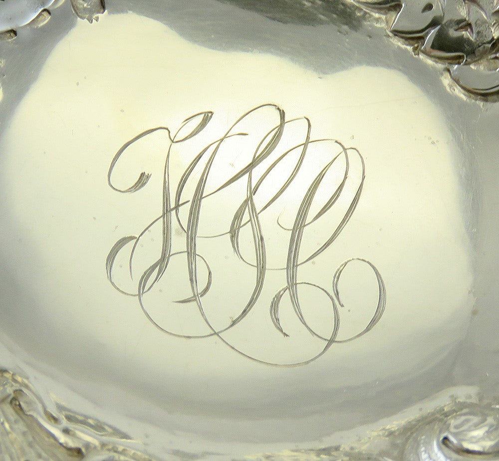 1800's Art Nouveau High Relief Hand Chased Pierced Sterling Silver Pedestal Bowl
