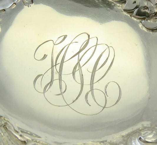 1800's Art Nouveau High Relief Hand Chased Pierced Sterling Silver Pedestal Bowl