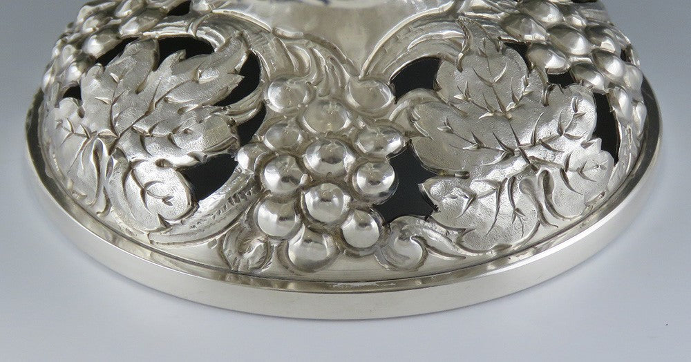 1800's Art Nouveau High Relief Hand Chased Pierced Sterling Silver Pedestal Bowl
