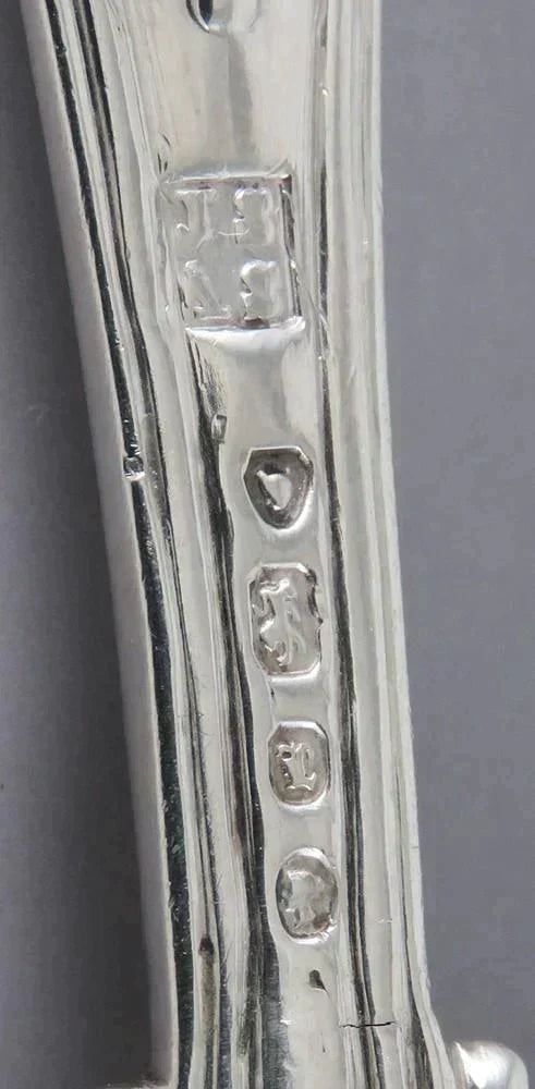 Antique 1836 English Georgian Sterling Silver Cobalt Glass Mustard Pot w/ Spoon