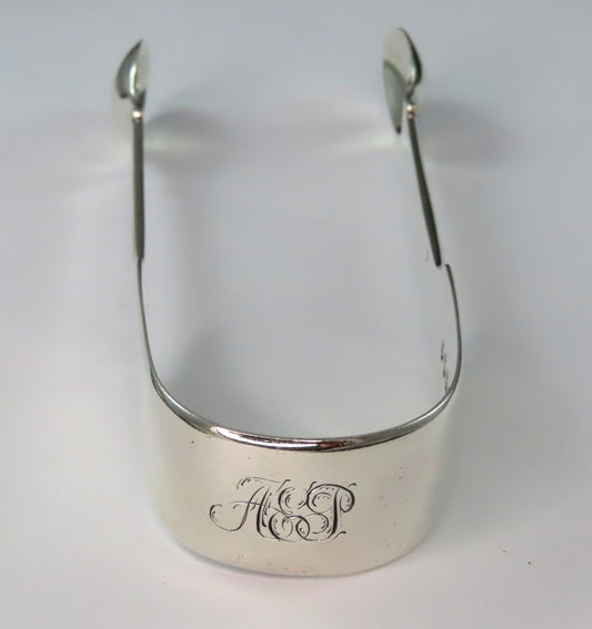 1826 Great English Sterling Silver Fiddle Sugar Tongs 5 3/4 Inches