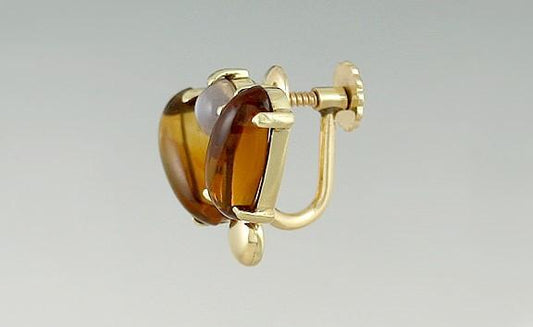 Stunning Retro Moonstone and Citrine 14K Gold Screwback Earrings
