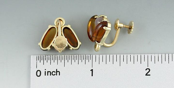 Stunning Retro Moonstone and Citrine 14K Gold Screwback Earrings