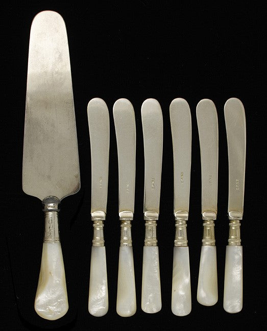 7 Antique MOP Handled Butter Spreader Cake Pie Server