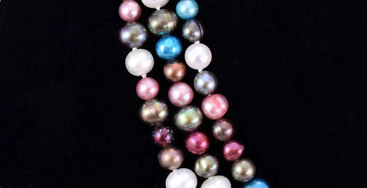 Bright 3-Strand Necklace of Genuine Colorful Dyed Pearls Collar Length