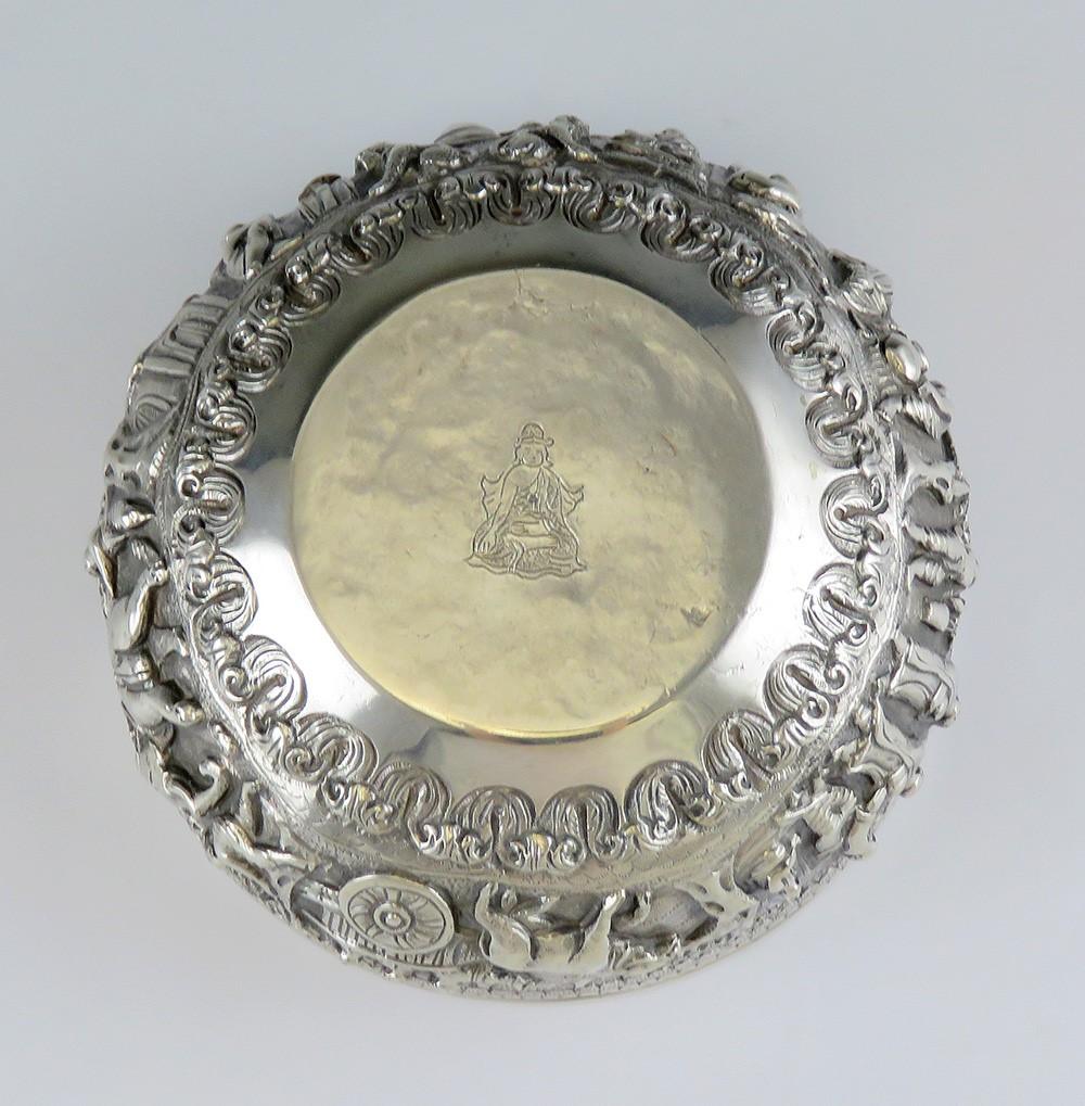 Antique c1900 Hand Chased Silver Raita Dessert or Rice Bowl from Southeast Asia