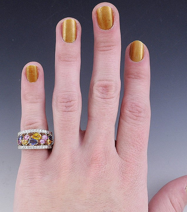 Dazzling 14k Gold, Diamond Pink Yellow Blue Sapphire Ring Size 6.25 Multicolor