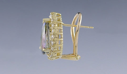 Unique Pair 14k Gold Mystic Topaz & ~.70ct Diamond Earrings