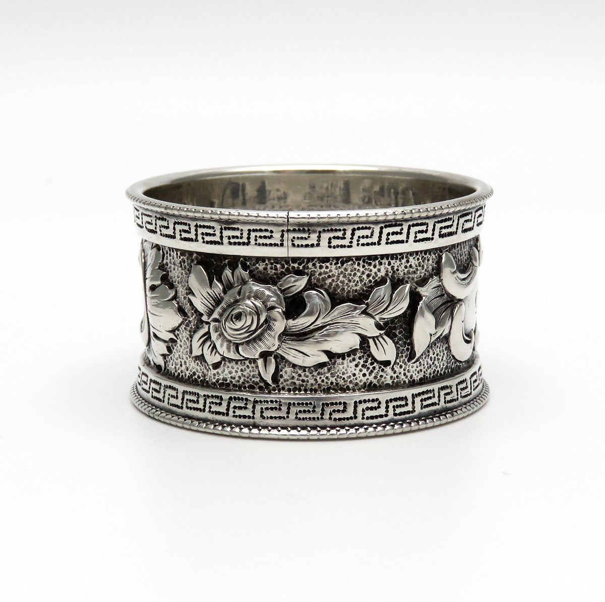 Beautiful c1850s American Coin Silver Hand Chased Floral Napkin Ring