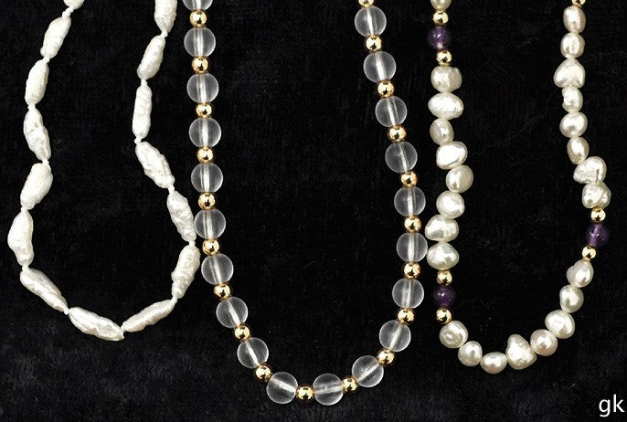 3 Beaded Necklaces Genuine Pearls 14K Yellow Gold Clasps