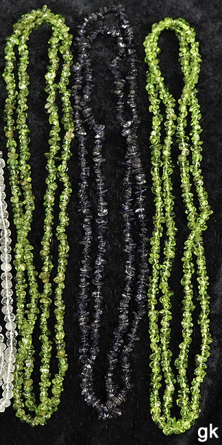 3 Genuine Tumbled Peridot Iolite Beaded Necklaces Green and Blue