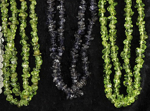 3 Genuine Tumbled Peridot Iolite Beaded Necklaces Green and Blue