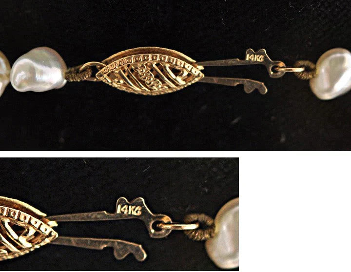 2 Freshwater Pearl Beaded Necklaces 14K Yellow Gold Clasps